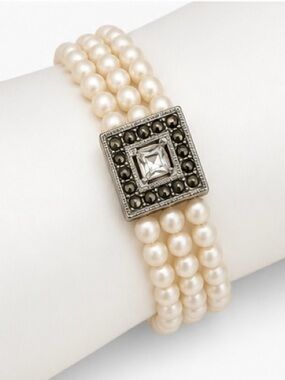 Vintage Faux Pearl Multi-Strand Bracelet | Art Deco Inspired Statement Bracelet
